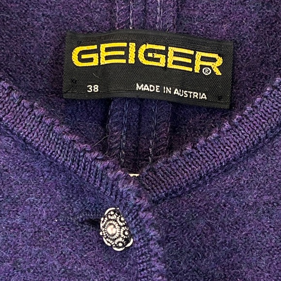 Vintage Geiger Austria Tyrol Boiled Wool Sweater Knit Blazer Purple 38 (US S/M) - Picture 11 of 13